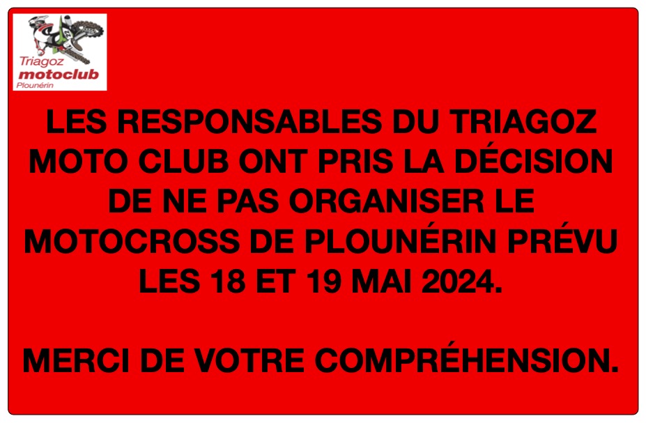 annulation du motocross de Plounérin les 19 et 19 mai 2024